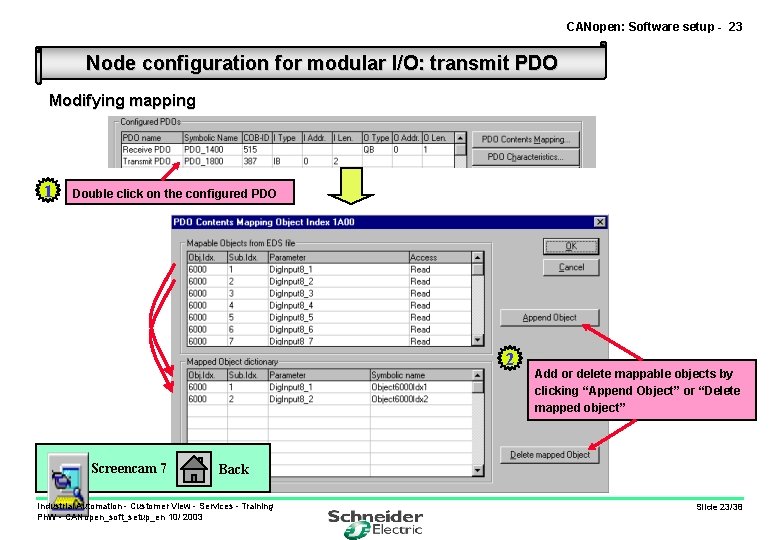 CANopen: Software setup - 23 Node configuration for modular I/O: transmit PDO Modifying mapping