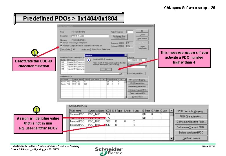 CANopen: Software setup - 25 Predefined PDOs > 0 x 1404/0 x 1804 1