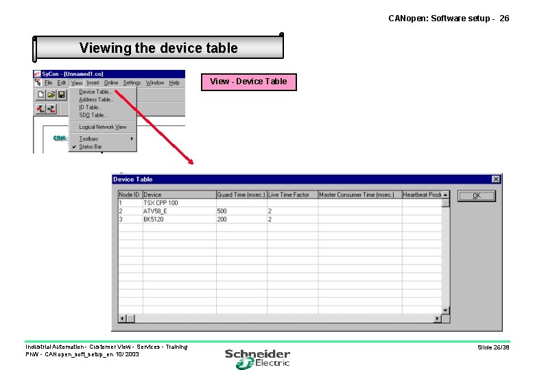 CANopen: Software setup - 26 Viewing the device table View - Device Table Industrial