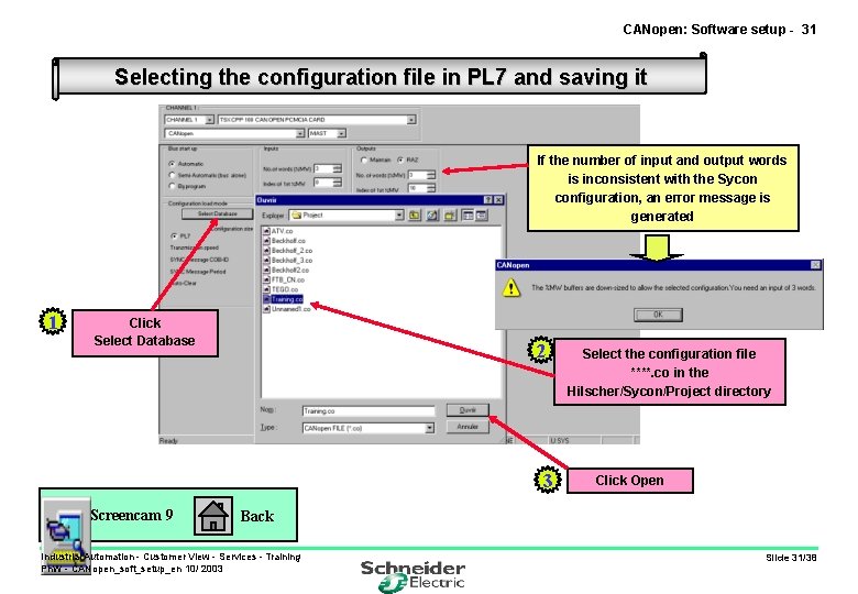 CANopen: Software setup - 31 Selecting the configuration file in PL 7 and saving
