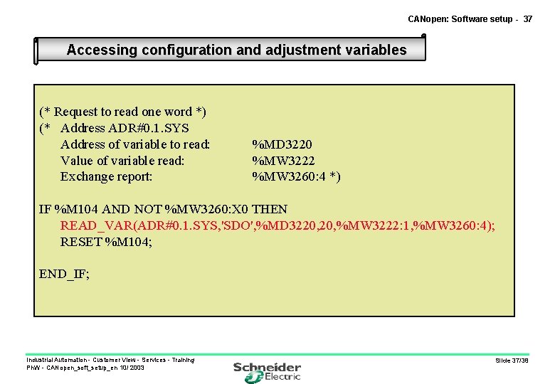 CANopen: Software setup - 37 Accessing configuration and adjustment variables (* Request to read