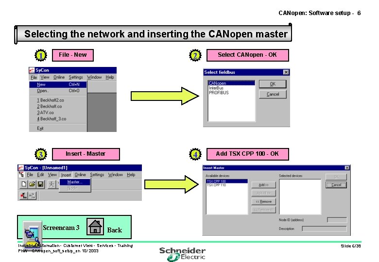 CANopen: Software setup - 6 Selecting the network and inserting the CANopen master 1