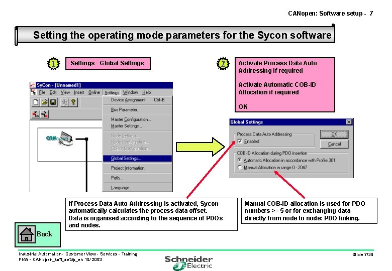 CANopen: Software setup - 7 Setting the operating mode parameters for the Sycon software