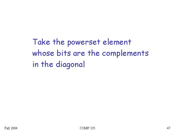 Take the powerset element whose bits are the complements in the diagonal Fall 2004