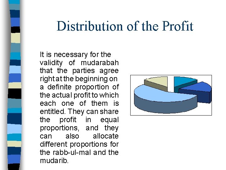 Distribution of the Profit It is necessary for the validity of mudarabah that the