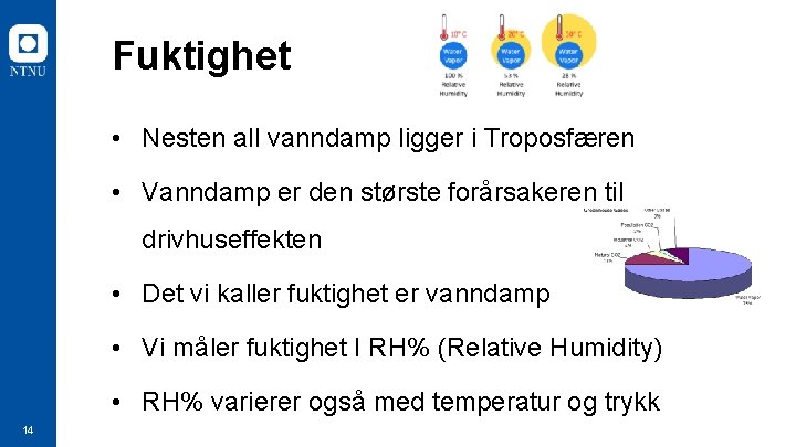 Fuktighet • Nesten all vanndamp ligger i Troposfæren • Vanndamp er den største forårsakeren