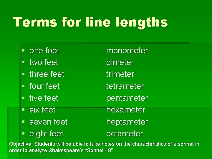 Terms for line lengths § § § § one foot two feet three feet