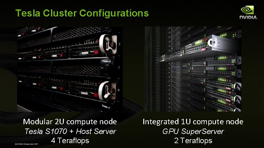 Tesla Cluster Configurations Modular 2 U compute node Integrated 1 U compute node Tesla Tesla Cluster Configurations Modular 2 U compute node Integrated 1 U compute node Tesla