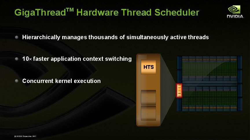 Giga. Thread. TM Hardware Thread Scheduler Hierarchically manages thousands of simultaneously active threads 10× Giga. Thread. TM Hardware Thread Scheduler Hierarchically manages thousands of simultaneously active threads 10×