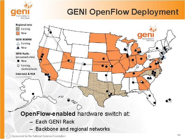 GENI Open. Flow Deployment Open. Flow-enabled hardware switch at: – Each GENI Rack –