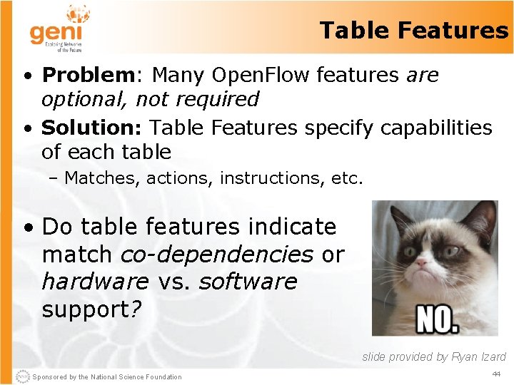 Table Features • Problem: Many Open. Flow features are optional, not required • Solution: