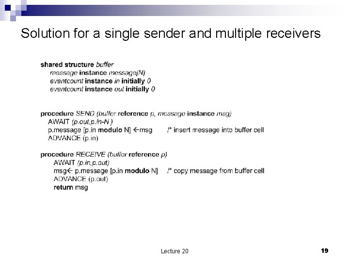 Solution for a single sender and multiple receivers Lecture 20 19 