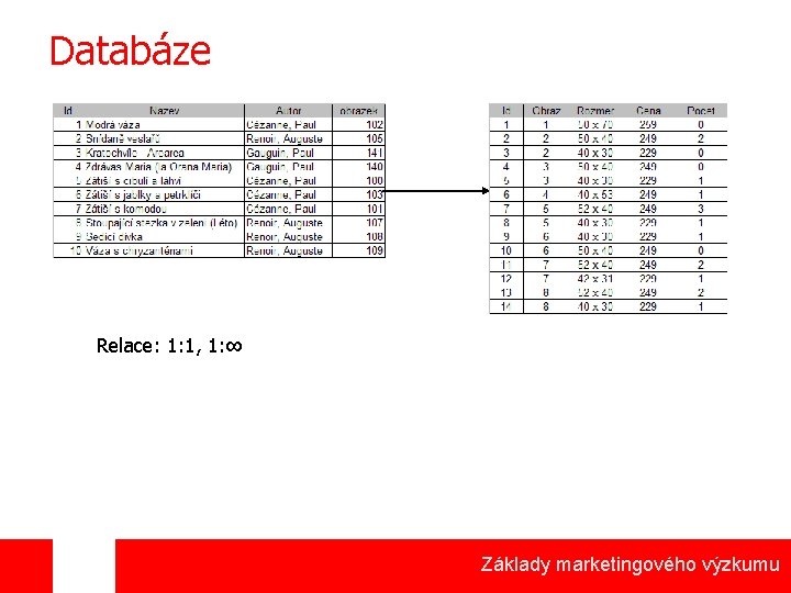 Databáze Relace: 1: 1, 1: ∞ Základy marketingového výzkumu 