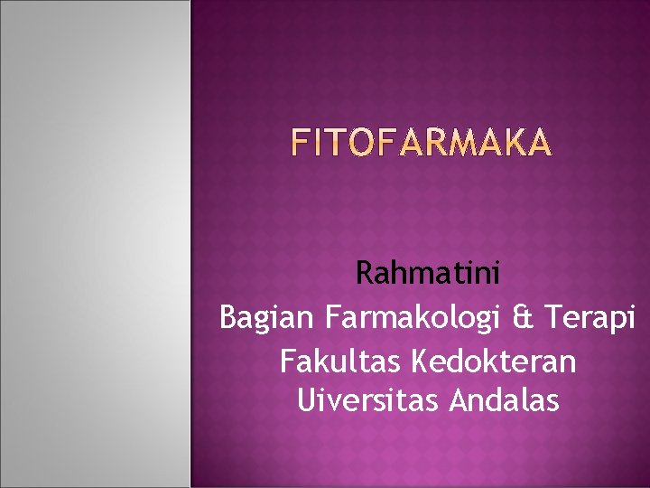 Rahmatini Bagian Farmakologi & Terapi Fakultas Kedokteran Uiversitas Andalas 