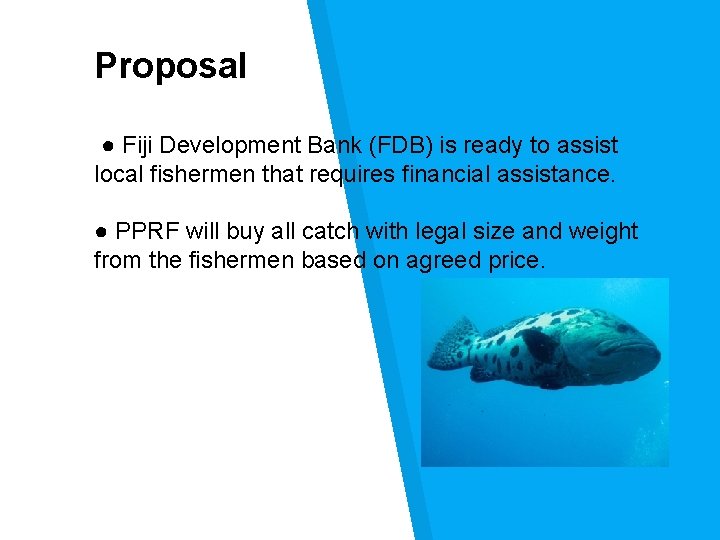 Proposal ● Fiji Development Bank (FDB) is ready to assist local fishermen that requires