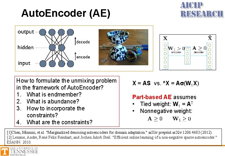 Auto. Encoder (AE) How to formulate the unmixing problem in the framework of Auto.