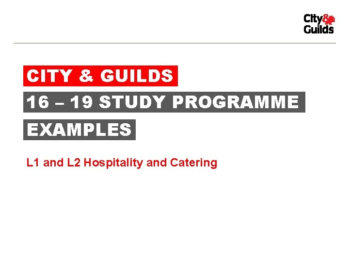 CITY & GUILDS 16 – 19 STUDY PROGRAMME EXAMPLES L 1 and L 2