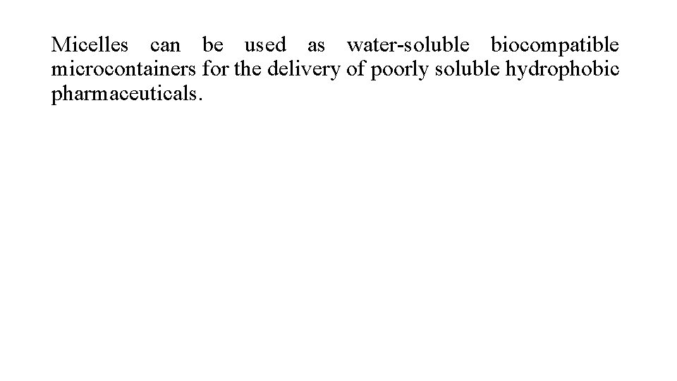 Micelles can be used as water-soluble biocompatible microcontainers for the delivery of poorly soluble