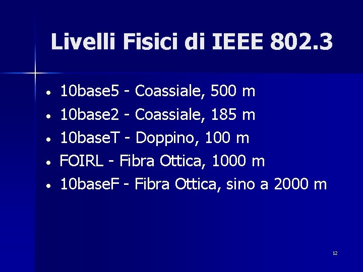 Livelli Fisici di IEEE 802. 3 • • • 10 base 5 - Coassiale,