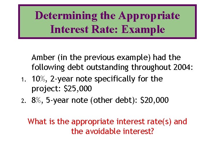 Determining the Appropriate Interest Rate: Example 1. 2. Amber (in the previous example) had