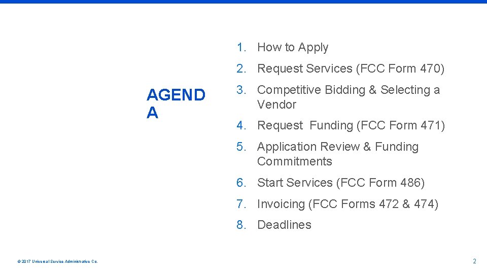 1. How to Apply 2. Request Services (FCC Form 470) AGEND A 3. Competitive