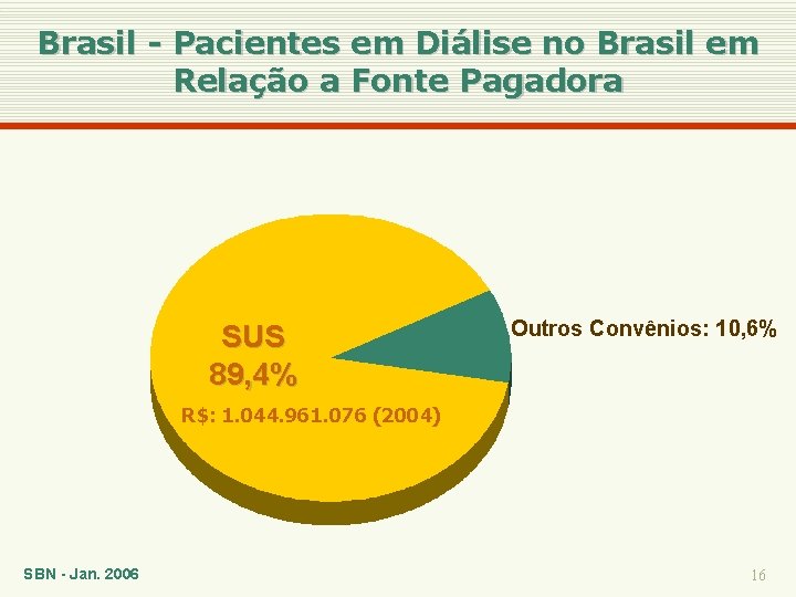 Brasil - Pacientes em Diálise no Brasil em Relação a Fonte Pagadora SUS 89,