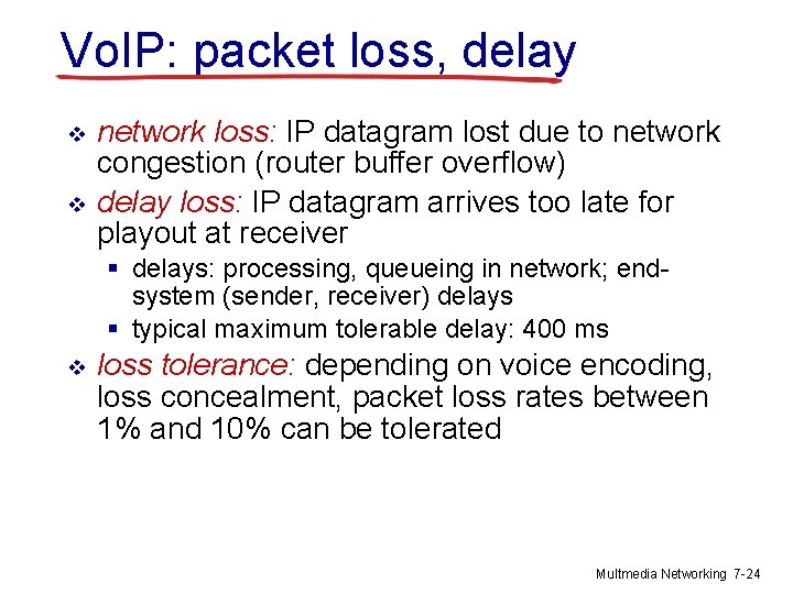 Vo. IP: packet loss, delay v v network loss: IP datagram lost due to