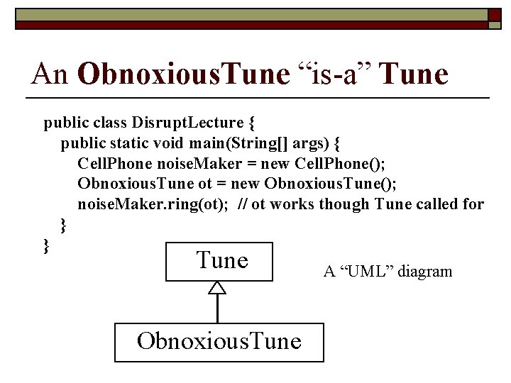 An Obnoxious. Tune “is-a” Tune public class Disrupt. Lecture { public static void main(String[]