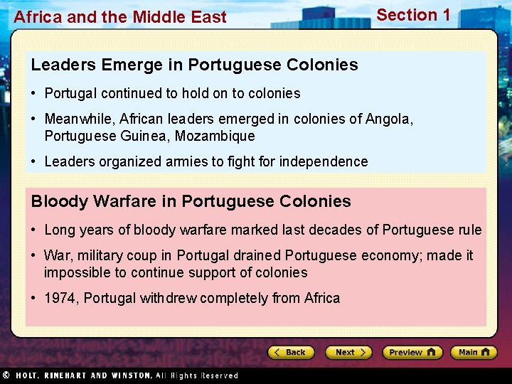 Africa and the Middle East Section 1 Leaders Emerge in Portuguese Colonies • Portugal