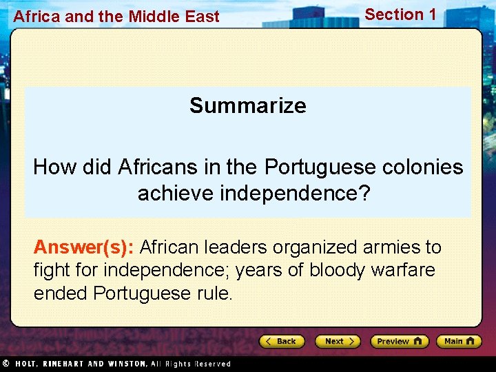 Africa and the Middle East Section 1 Summarize How did Africans in the Portuguese