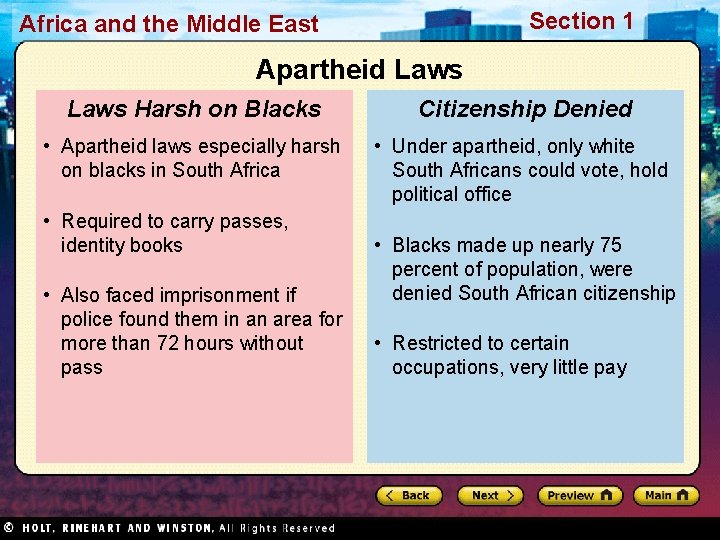 Section 1 Africa and the Middle East Apartheid Laws Harsh on Blacks Citizenship Denied