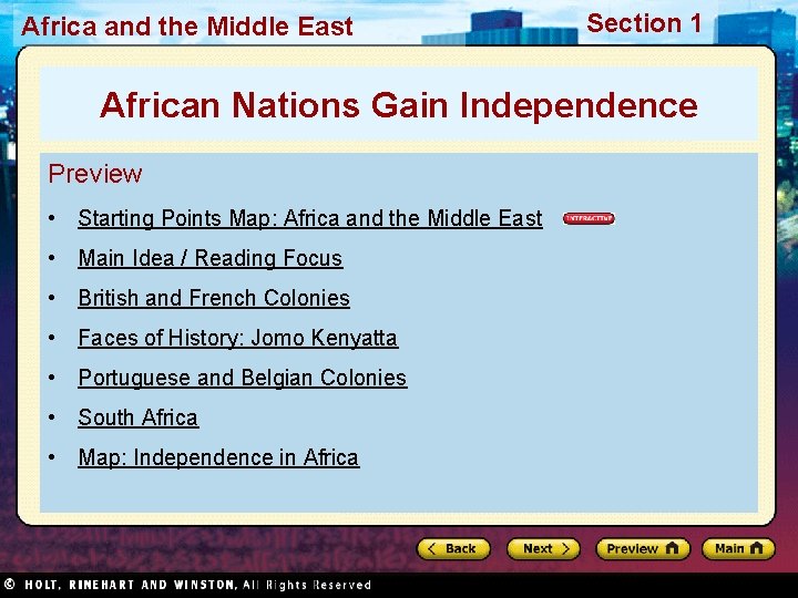 Africa and the Middle East Section 1 African Nations Gain Independence Preview • Starting