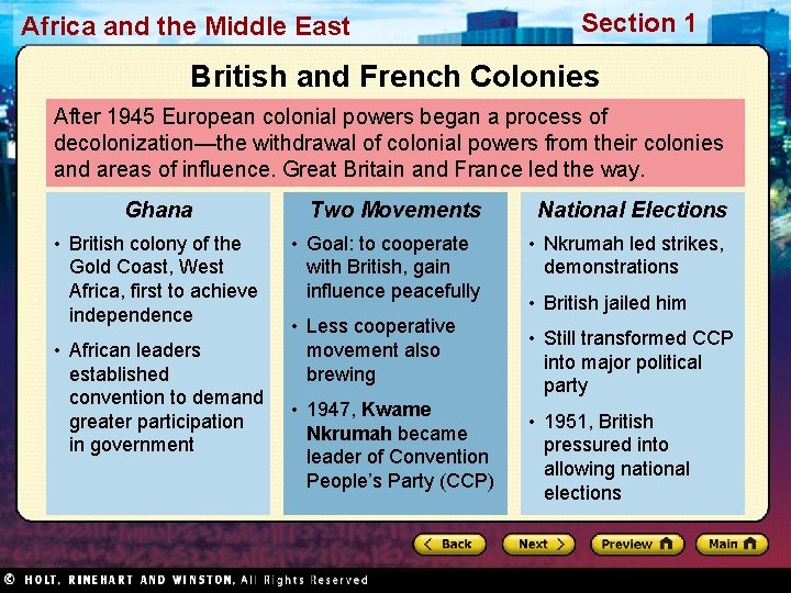 Africa and the Middle East Section 1 British and French Colonies After 1945 European