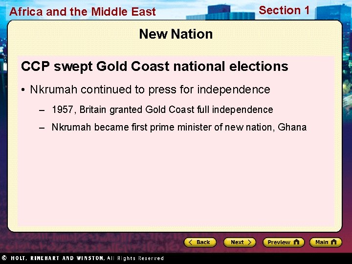 Africa and the Middle East Section 1 New Nation CCP swept Gold Coast national