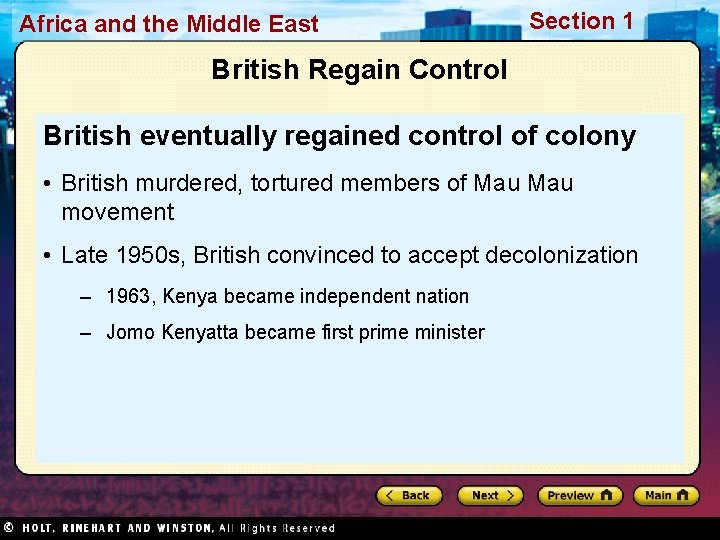 Africa and the Middle East Section 1 British Regain Control British eventually regained control