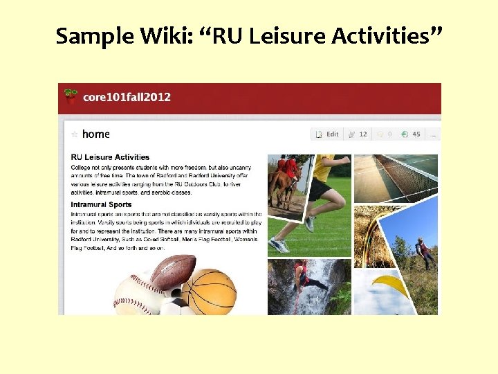 Sample Wiki: “RU Leisure Activities” 