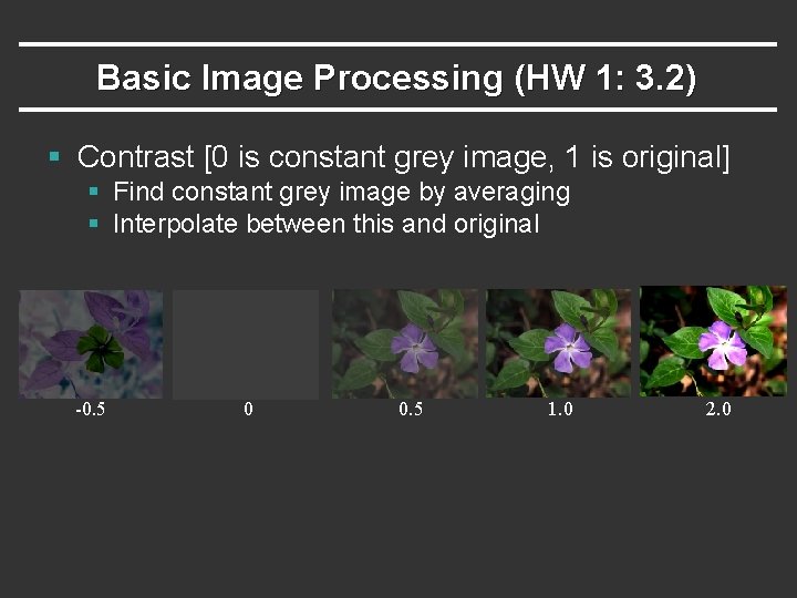 Basic Image Processing (HW 1: 3. 2) § Contrast [0 is constant grey image,