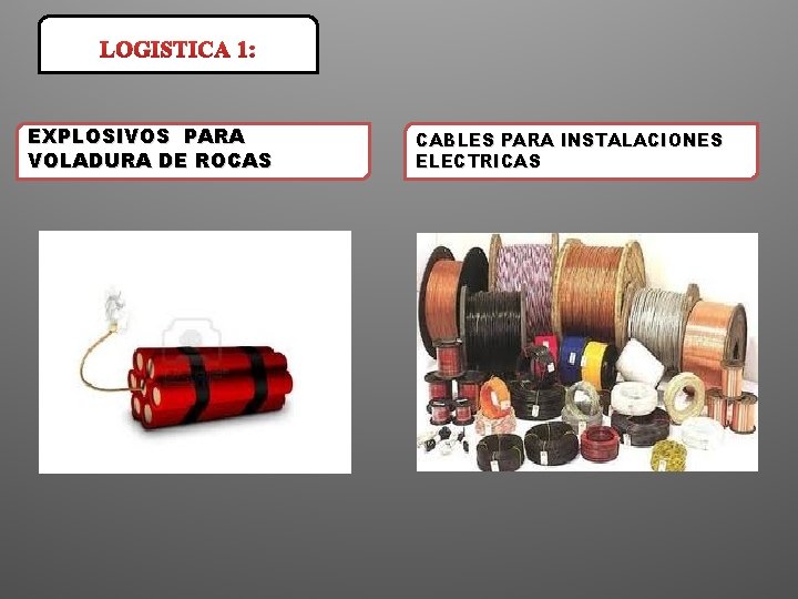 LOGISTICA 1: EXPLOSIVOS PARA VOLADURA DE ROCAS CABLES PARA INSTALACIONES ELECTRICAS 