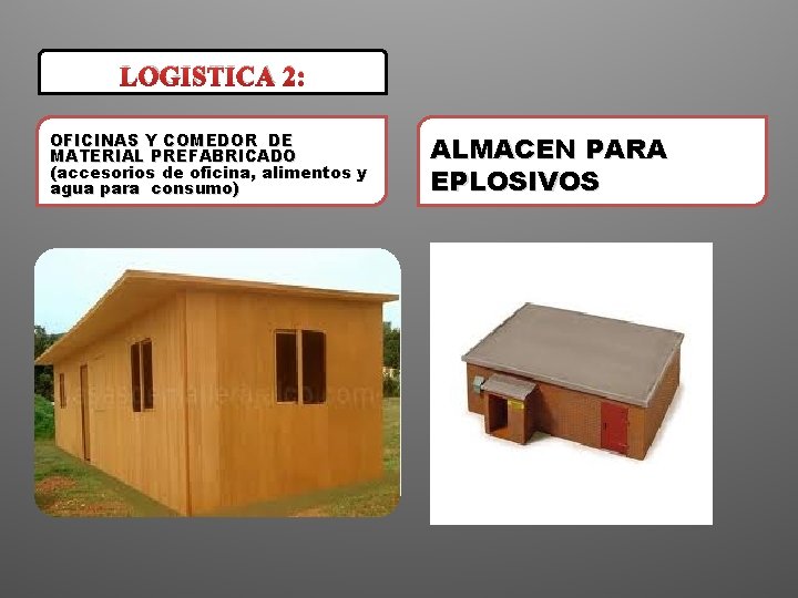 LOGISTICA 2: OFICINAS Y COMEDOR DE MATERIAL PREFABRICADO (accesorios de oficina, alimentos y agua