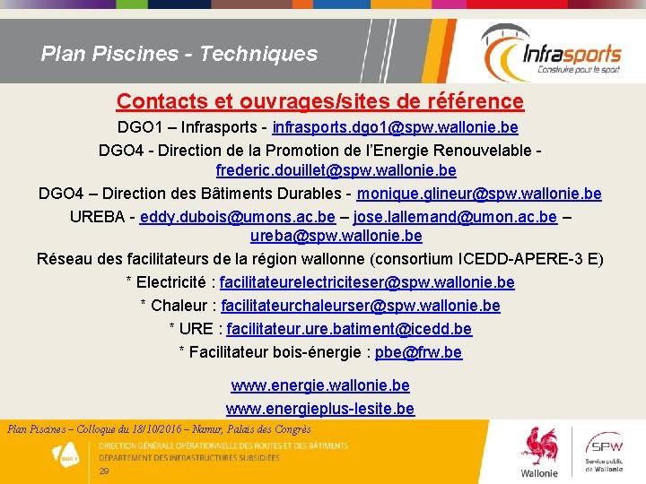 Plan Piscines - Techniques Contacts et ouvrages/sites de référence DGO 1 – Infrasports -