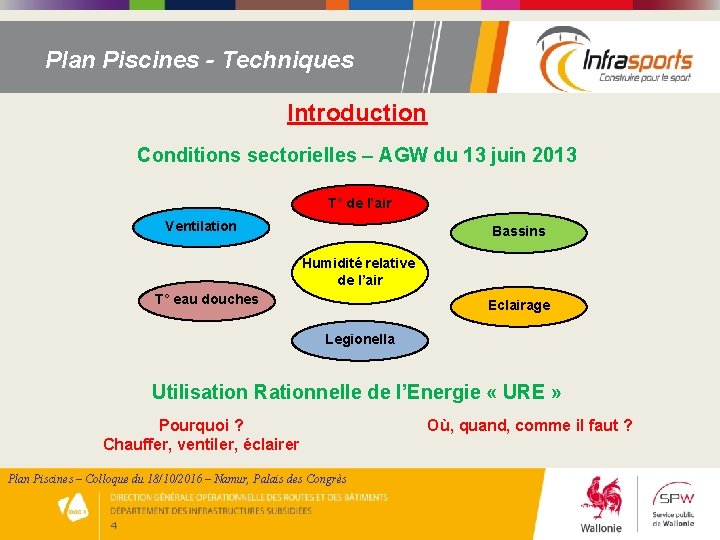 Plan Piscines - Techniques Introduction Conditions sectorielles – AGW du 13 juin 2013 T°