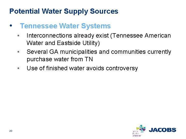 Potential Water Supply Sources • Tennessee Water Systems • • • 20 Interconnections already