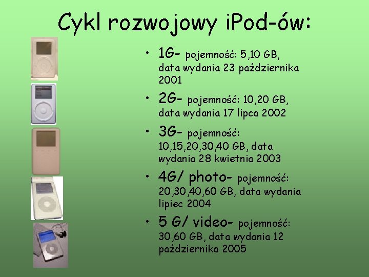 Cykl rozwojowy i. Pod-ów: • 1 G- pojemność: 5, 10 GB, data wydania 23