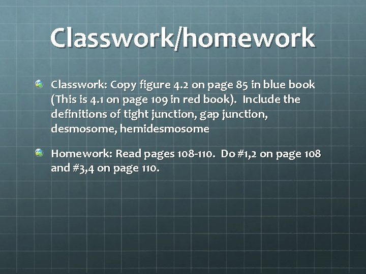 Classwork/homework Classwork: Copy figure 4. 2 on page 85 in blue book (This is