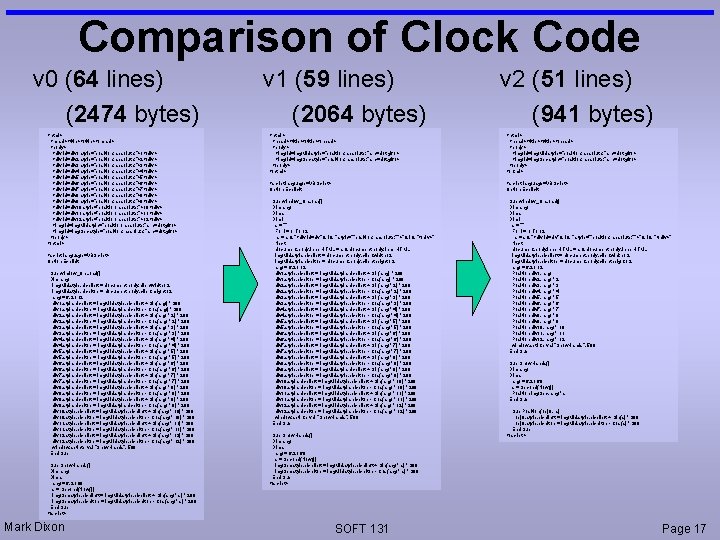 Comparison of Clock Code v 0 (64 lines) (2474 bytes) <html> <head><title></head> <body> <div