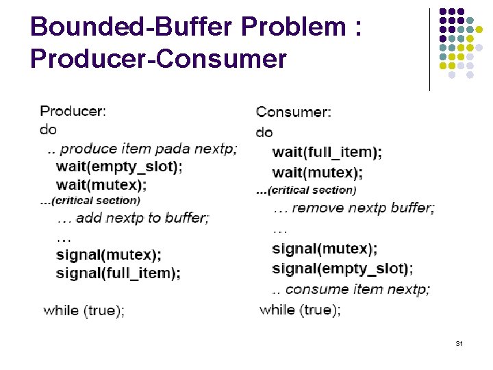 Bounded-Buffer Problem : Producer-Consumer 31 
