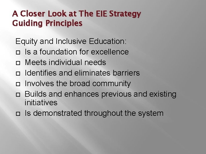 A Closer Look at The EIE Strategy Guiding Principles Equity and Inclusive Education: Is