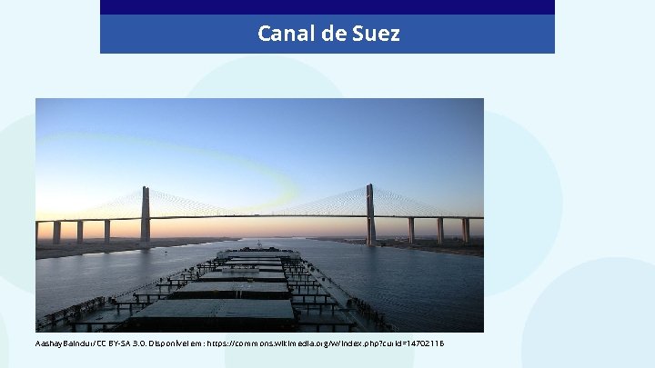 Canal de Suez Aashay. Baindur/CC BY-SA 3. 0. Disponível em: https: //commons. wikimedia. org/w/index.