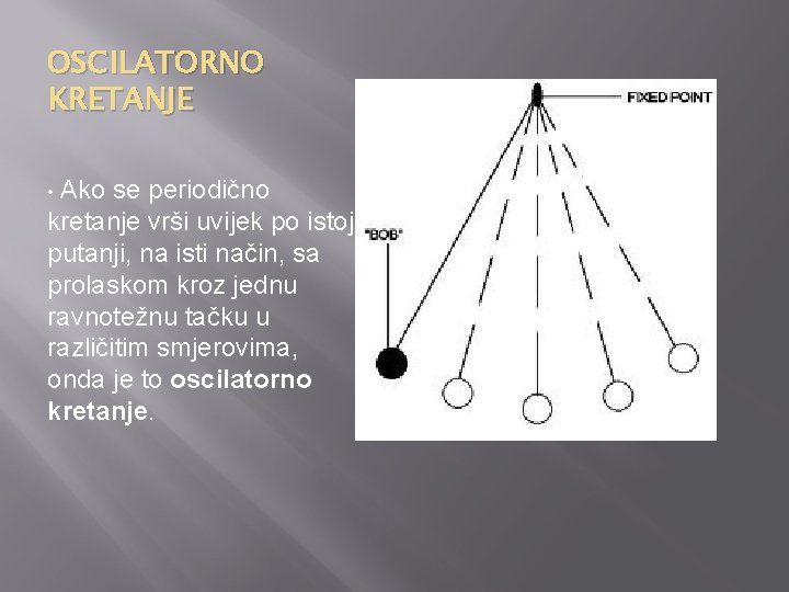 OSCILATORNO KRETANJE Ako se periodično kretanje vrši uvijek po istoj putanji, na isti način,