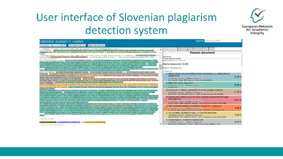 User interface of Slovenian plagiarism detection system 